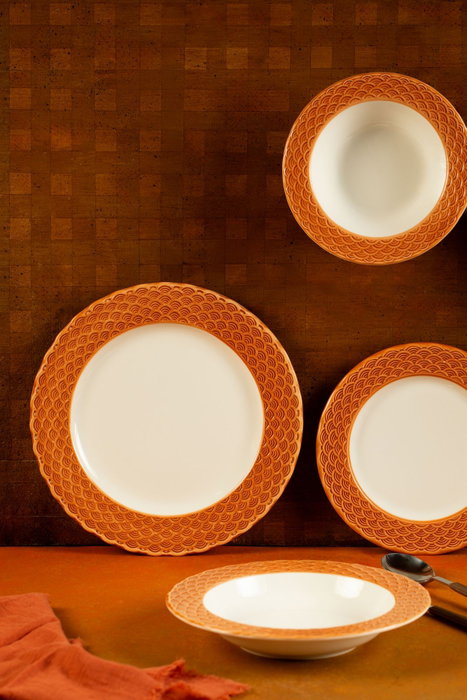 Hermia Orila Costa Juego de Cena de Porcelana 24 Piezas Blanco y Naranja Hermia Orila Costa Juego de Cena de Porcelana 24 Piezas Blanco y Naranja